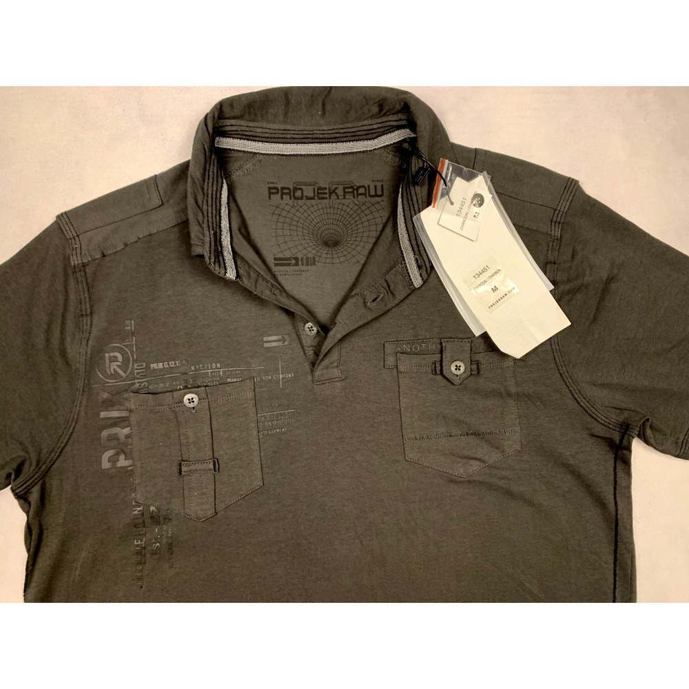 Projek Raw Polo Shirt Mens Medium Charcoal Gray Urban Streetwear Stretch NWT